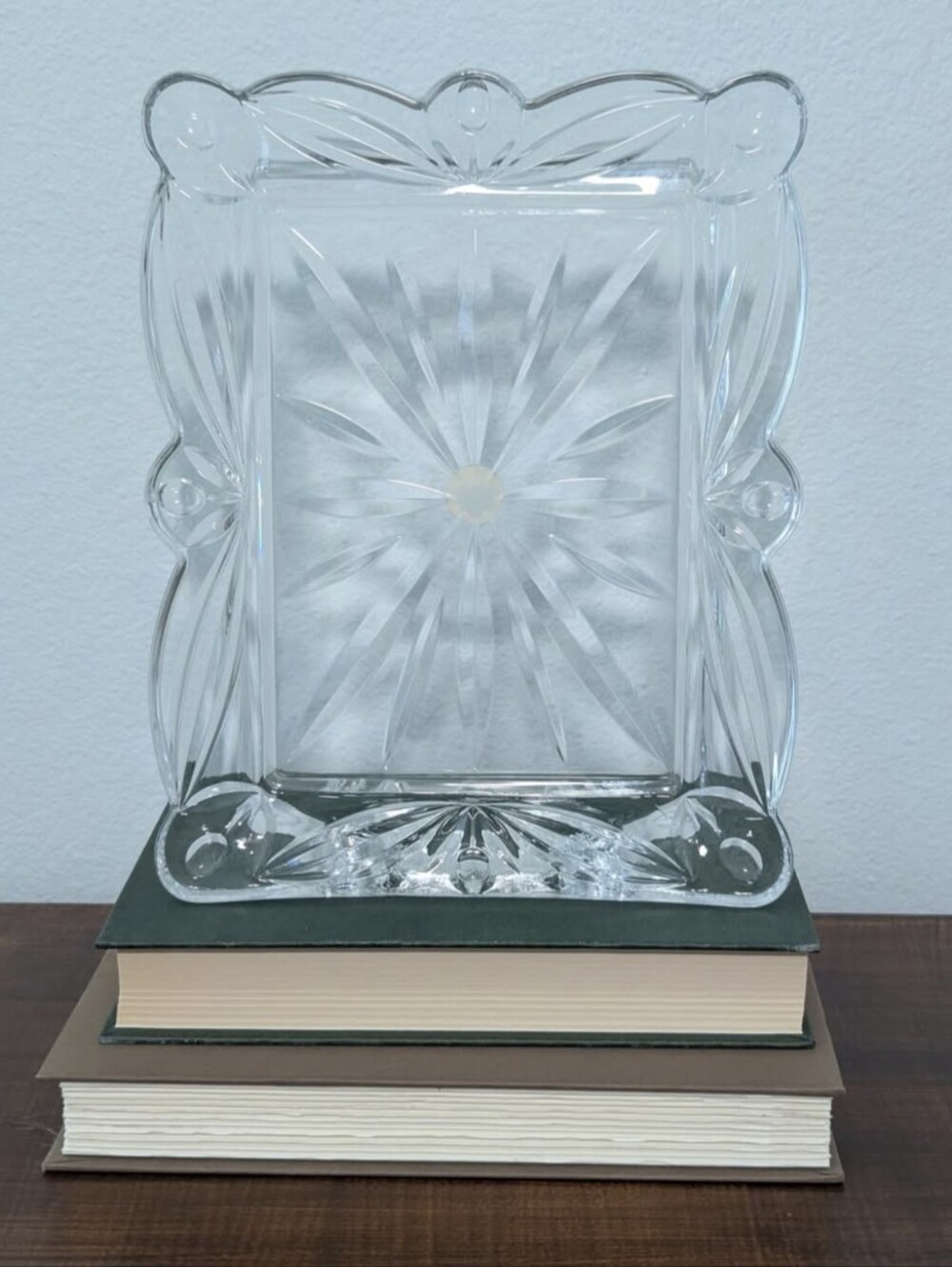 Vintage Block Crystal Heavy Cut Glass Standing Picture Frame (10"x8" / Fits 5x7)